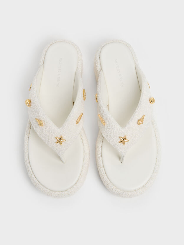 Tweed Beach Flatform Thong Sandals, Chalk, hi-res