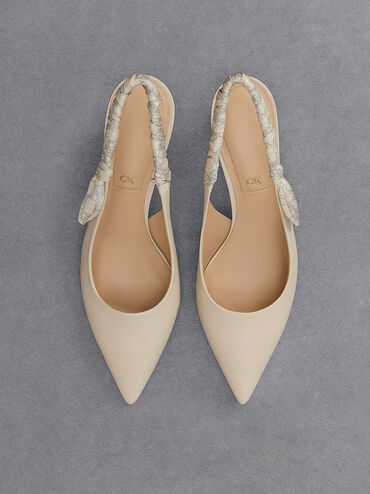 Tully Leather Ruched-Strap Slingback Pumps, Chalk, hi-res