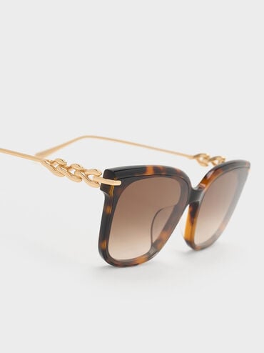 Kris Tortoiseshell Chain-Detail Sunglasses, T. Shell, hi-res