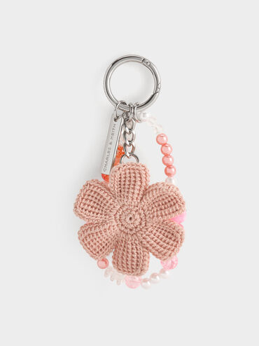 Crochet Flower Beaded Charm, Light Pink, hi-res