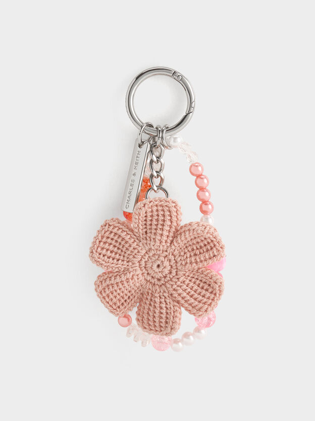 Crochet Flower Beaded Charm, Light Pink, hi-res