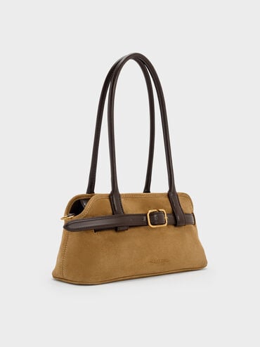 Victoria Recycled Suede Belted Elongated Shoulder Bag, Sahara Sand, hi-res