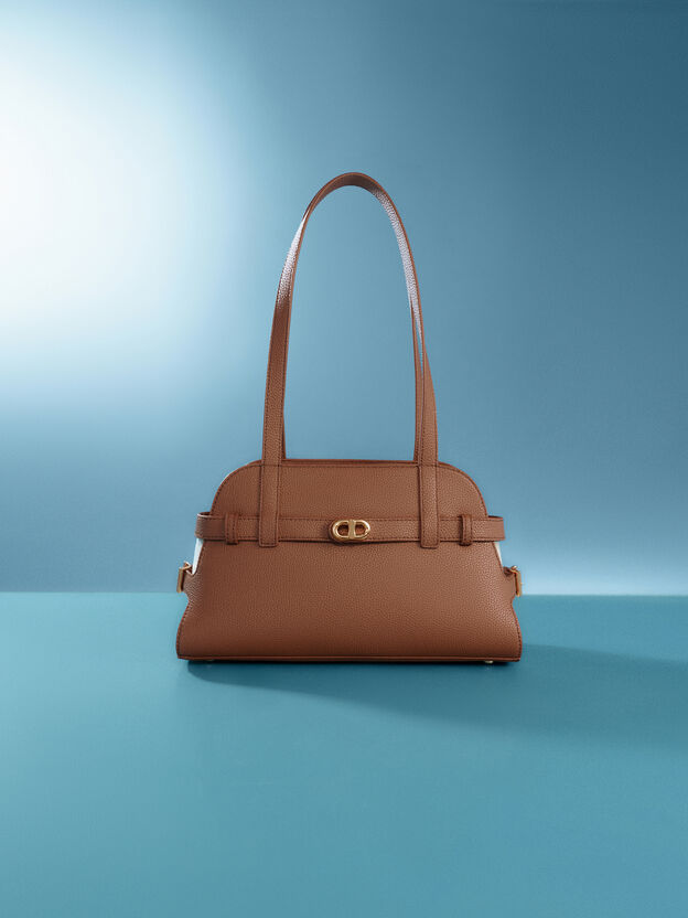Aubrielle Belted Shoulder Bag, Chocolate, hi-res