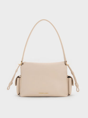 Khai Ruched-Flap Side-Pocket Top Handle Bag, Oat, hi-res