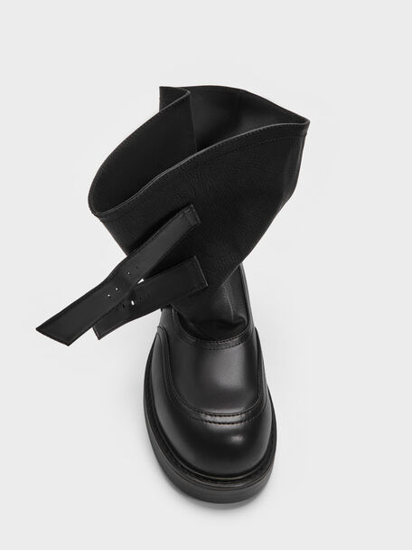 Aether Buckled Calf Boots, Black, hi-res