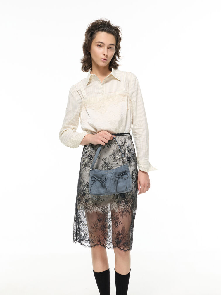 Mini Reese Ruched Bow Shoulder Bag, Smoky Blue, hi-res