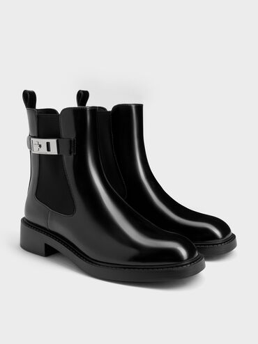 Lando Metallic-Buckle Chelsea Boots, Black Box, hi-res
