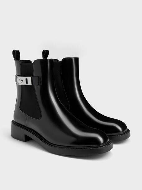 Lando Metallic-Buckle Chelsea Boots, Black Box, hi-res