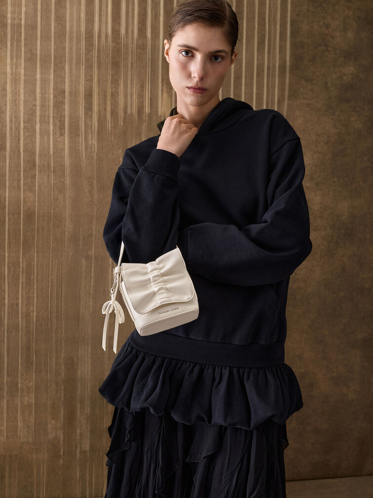 Kadee Ruched Bow-Charm Mini Bag, Cream, hi-res