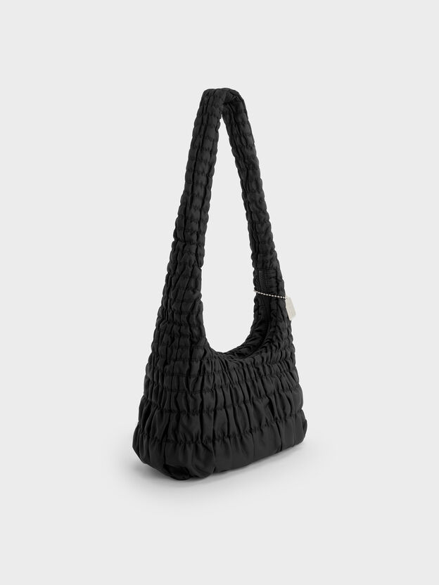 Klio Nylon Ruched Crossbody Bag, Noir, hi-res