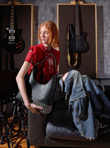 Liv Grommet Hobo Bag, Noir, hi-res