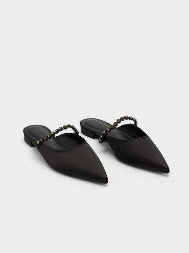 Flores Recycled Polyester Gem-Strap Flat Mules, Black, hi-res