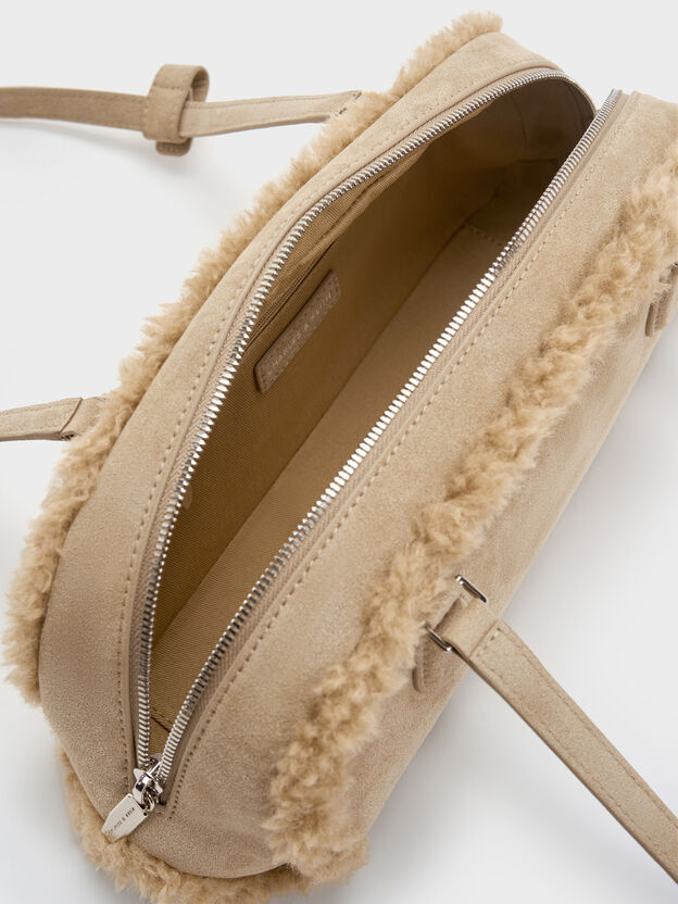 Nelly Faux Shearling Elongated Shoulder Bag, Nutmeg Beige, hi-res
