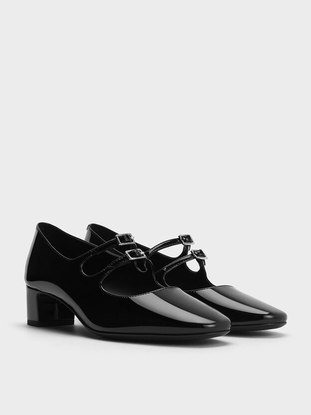 Clementine Crystal-Buckle Mary Jane Pumps, Black Box, hi-res