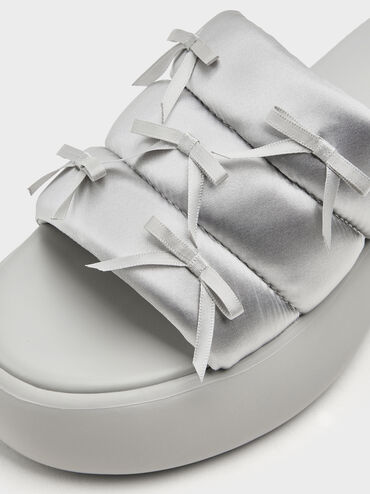 Recycled Polyester Bow Puffy Sports Sandals, Light Grey, hi-res