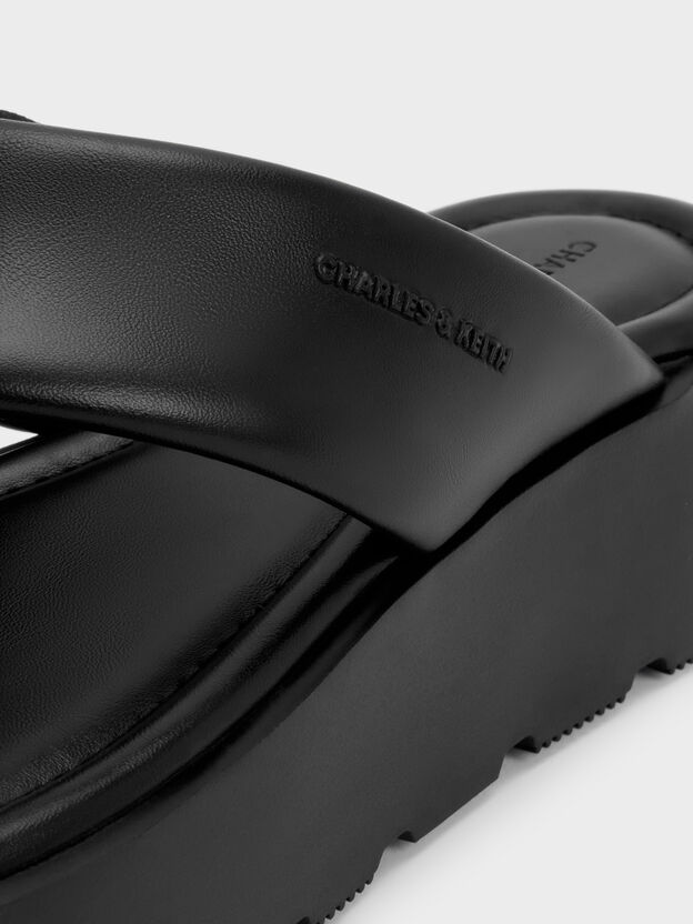 V-Strap Flatform Thong Sandals, Black, hi-res