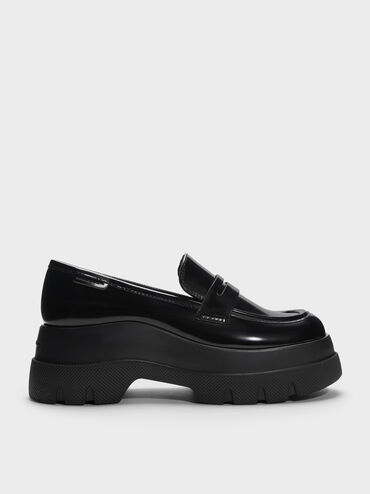 Leoi Platform Penny Loafers, Black Box, hi-res