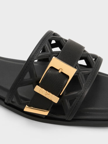 Whitney Leather Cut-Out Slide Sandals, Black, hi-res