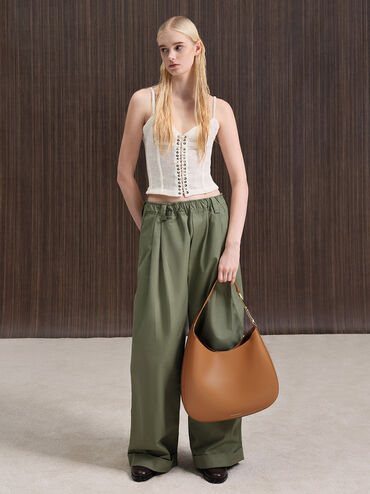 Agatha Chain-Accent Slouchy Hobo Bag, Brown, hi-res