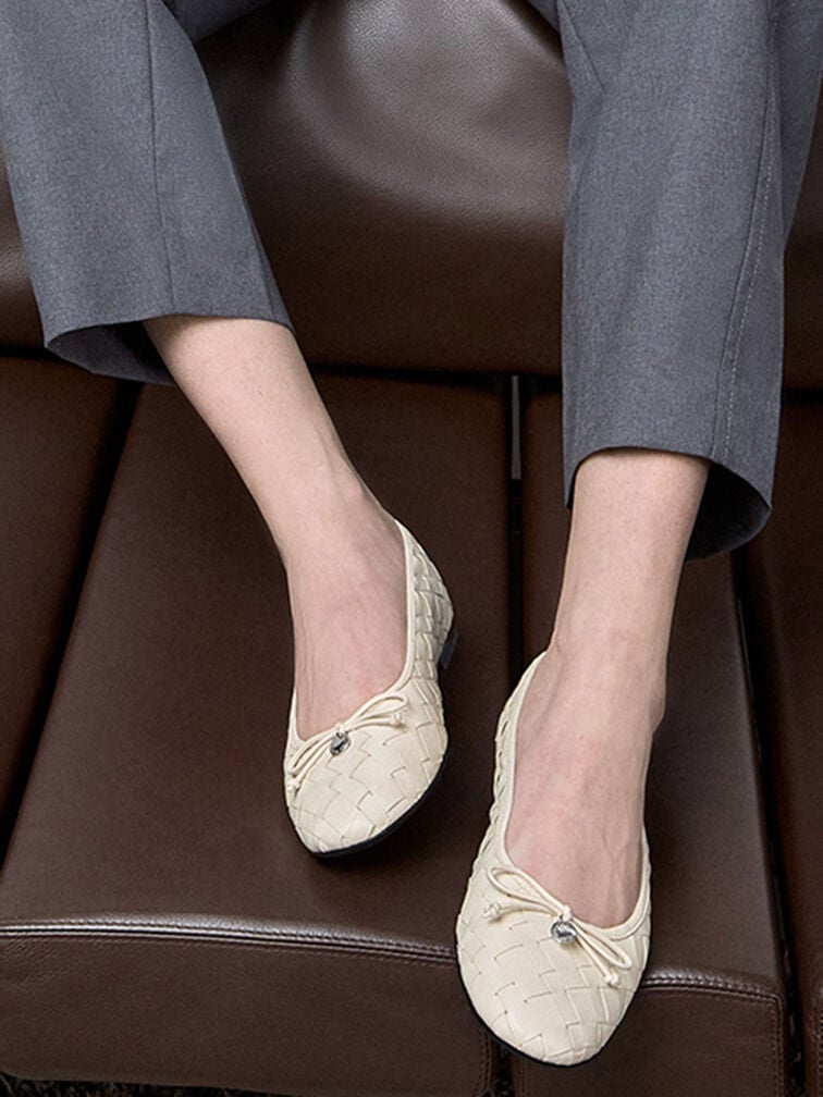 Ivette Woven Bow Ballet Flats, Chalk, hi-res
