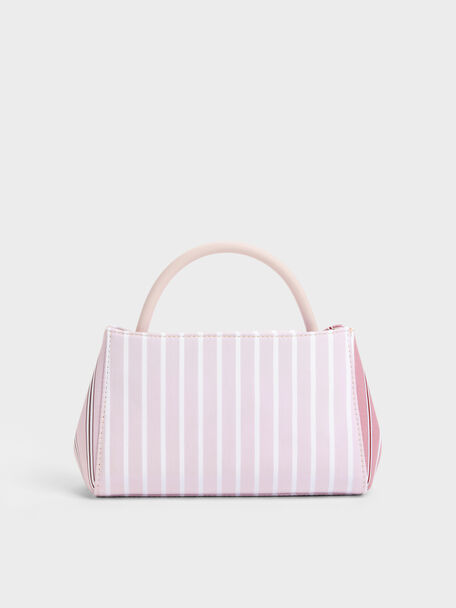 Hazel Striped Bow Panelled Top Handle Bag, Light Pink, hi-res