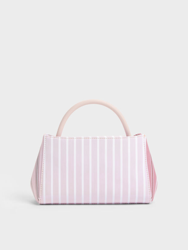 Hazel Striped Bow Panelled Top Handle Bag, Light Pink, hi-res