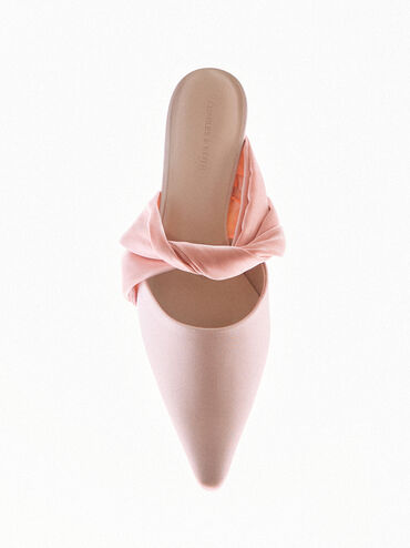 Satin Twisted-Strap Pointed Mules, Light Pink, hi-res