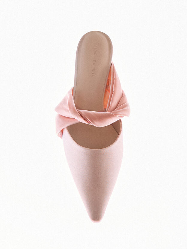 Satin Twisted-Strap Pointed Mules, Light Pink, hi-res