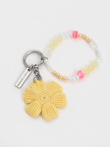 Crochet Flower Beaded Charm, Butter Yellow, hi-res