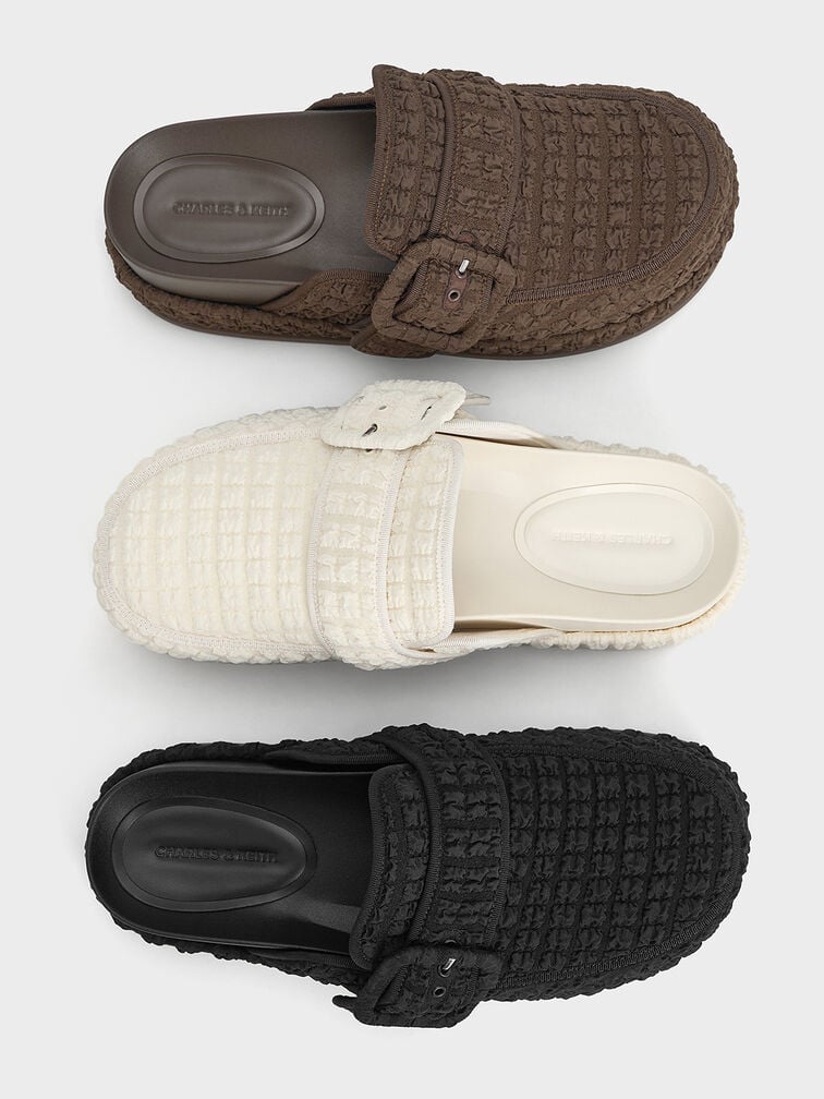 Loren Textured Flatform Mules, Dark Brown, hi-res