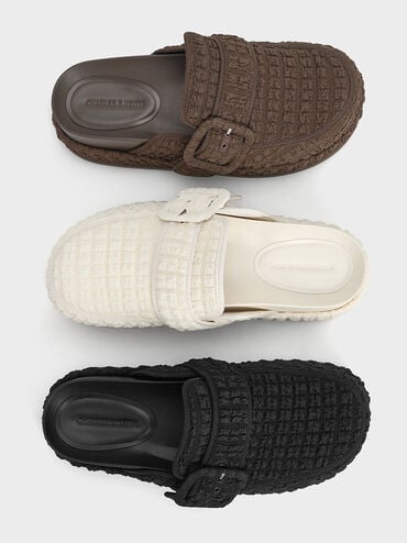 Loren Textured Flatform Mules, Dark Brown, hi-res