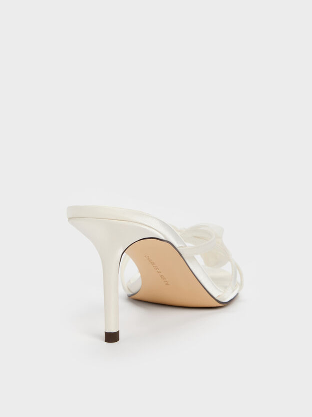 Bow Flower-Pearl Heeled Mules, White, hi-res