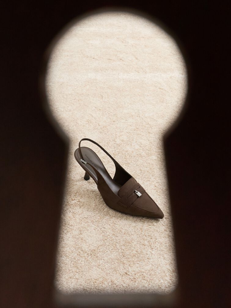 Griselda Faux Suede Slingback Pumps, Dark Brown Textured, hi-res