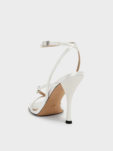 Crystal-Buckle Ankle-Strap Heels, White, hi-res
