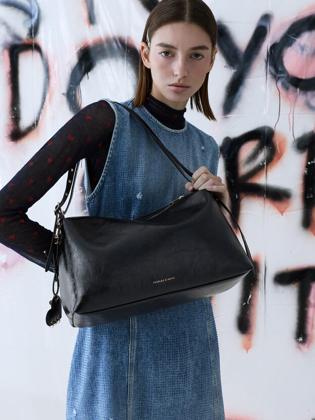 Rey Slouchy Shoulder Bag, Black, hi-res