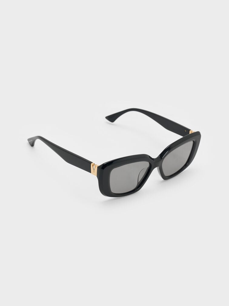 Alix Recycled Acetate Metallic-Accent Butterfly Sunglasses, Black, hi-res