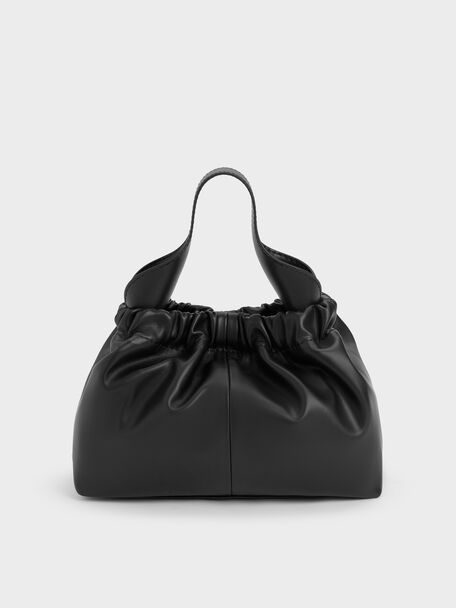 Ally Ruched Chain-Handle Bag, Noir, hi-res