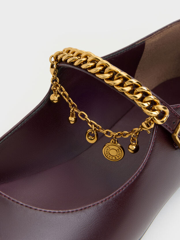 Double-Chain Charm Mary Jane Flats, Burgundy, hi-res