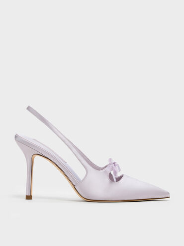 Venetia Satin Bow Pointed Slingback Pumps, Lilac, hi-res