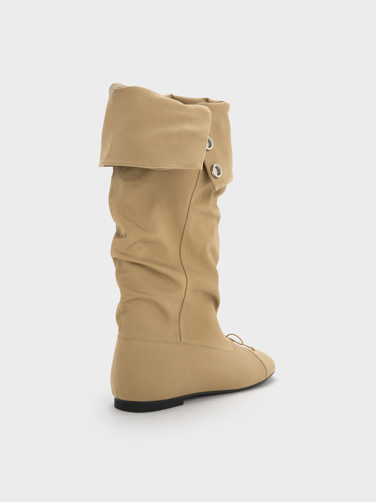 Gael Twill Studded Slouchy Knee-High Boots, Beige, hi-res