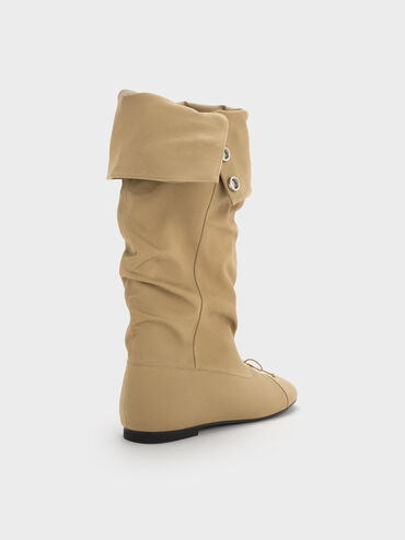 Gael Twill Studded Slouchy Knee-High Boots, Beige, hi-res