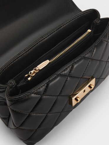 Alva Quilted Top Handle Bag, Black, hi-res