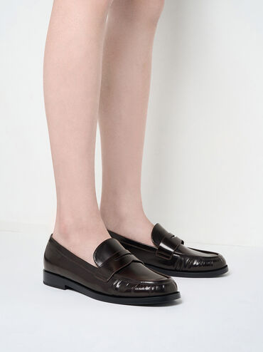 Ruched Penny Loafers, Burgundy, hi-res