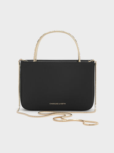 Jennis Satin Crystal Top Handle Bag, Black, hi-res