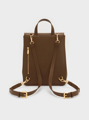 Octavia Front-Flap Backpack, Dark Brown, hi-res