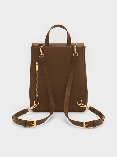 Octavia Front-Flap Backpack, Dark Brown, hi-res