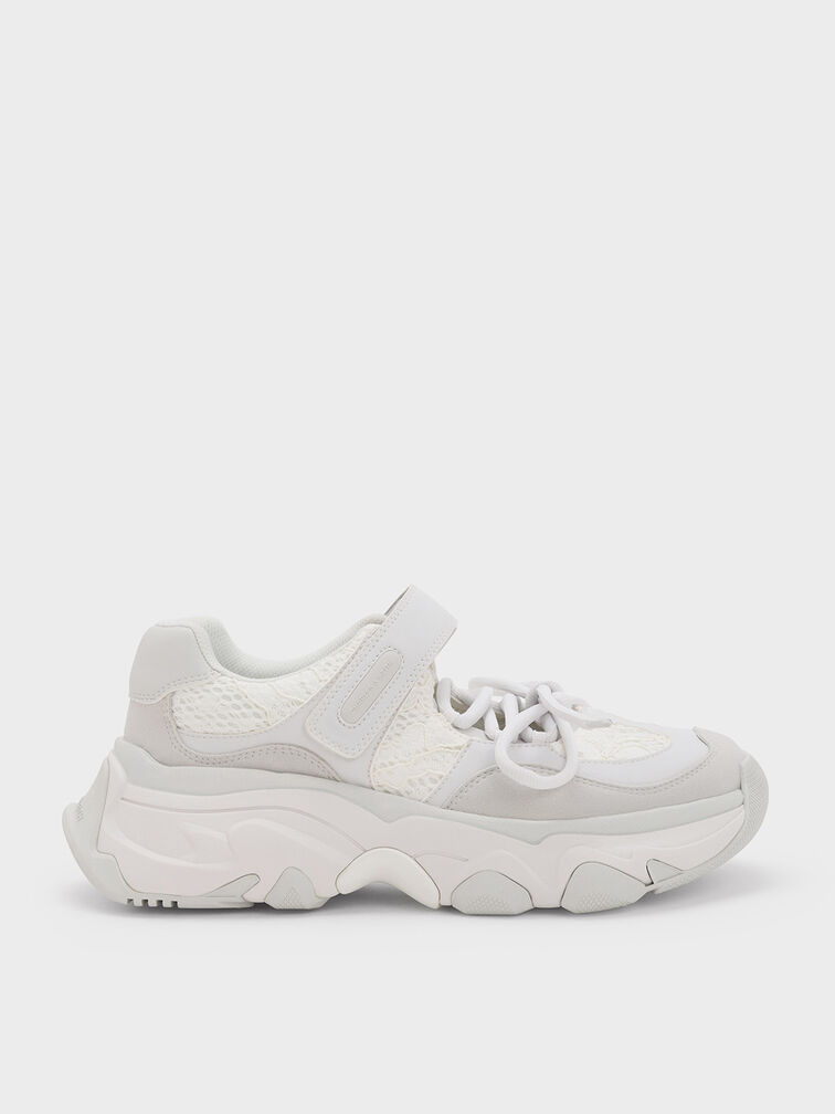 Gaskell Lace Mary Jane Sneakers, White Gaskell Lace Mary Jane Sneakers, White, hi-res