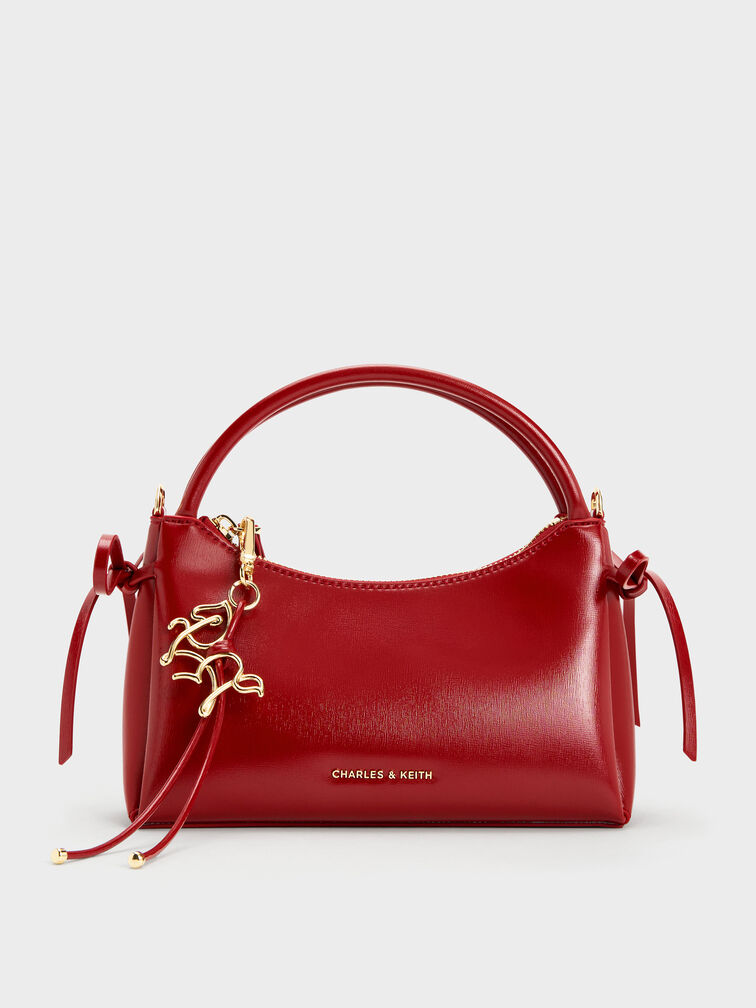 Hazel Bow Horse-Motif Top Handle Bag, Tomato Red, hi-res