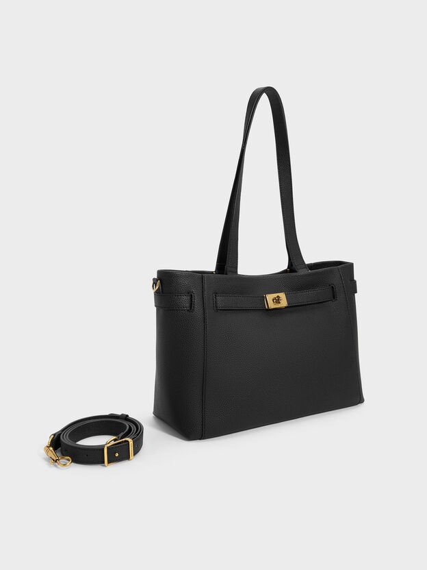 Dinora Belted Tote Bag, Black, hi-res