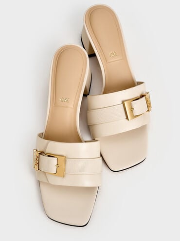 Whitney Leather Buckled Block-Heel Mules, Chalk, hi-res